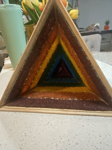 VINTAGE Mixed Media Mission Style Pyramid Table Nightlight Colored Rock 9" Tall - Picture 11 of 11