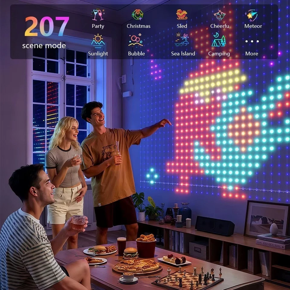 Outdoor Christmas Decorations 400 Led Lights 2×2M WiFi Smart Curtain Music Sync - Image 3 of 4