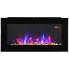 LED Wall Mounted Fireplace Curved Glass Electric Fire Place Living Room Black