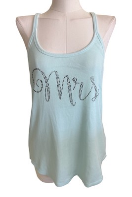 Betsey Johnson Sea Foam Round Neck Sleeveless Ribbed ''Mrs'' Tee Women's Sz L