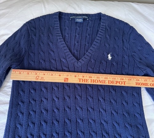 VTG Ralph Lauren Sport Cable Knit Sweater Women L Blue Knit Cotton - Picture 6 of 8