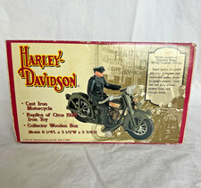 Harley Davidson Cast Iron Blue Motorcycle Replica of 1928 in Collector Wood Box
