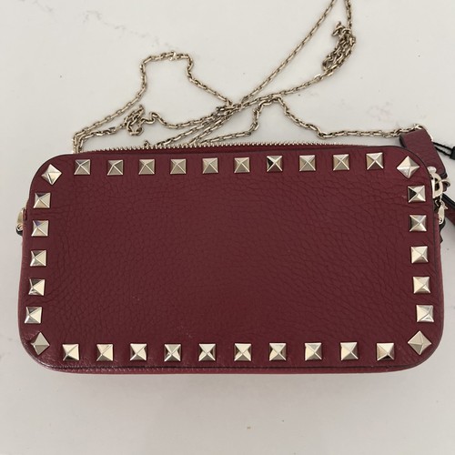 EUC Valentino Rockstud Tasche Kamera Umhängetasche 3 Fächer Kette dunkelrot - Bild 2 von 13