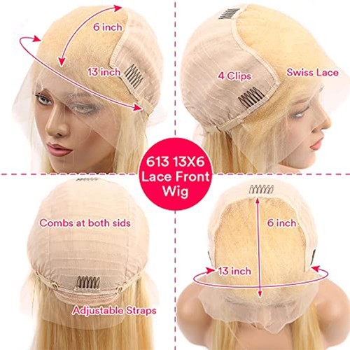 613 Lace Front Wig - Human Hair, 13x6 Transparent Lace, Body Wave Blonde, 12A... - Picture 7 of 8