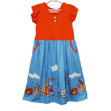 New Boutique Girls 8-9 Thanksgiving Dress Turkey Pockets Flutter Sleeves