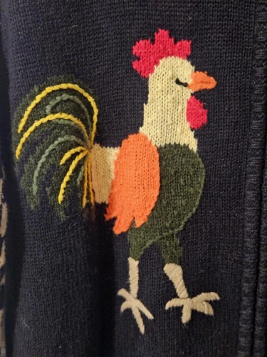 Quacker Factory Black & Red Womens Size Large Cardigan Sweater with Farm Motifs - Picture 3 of 10