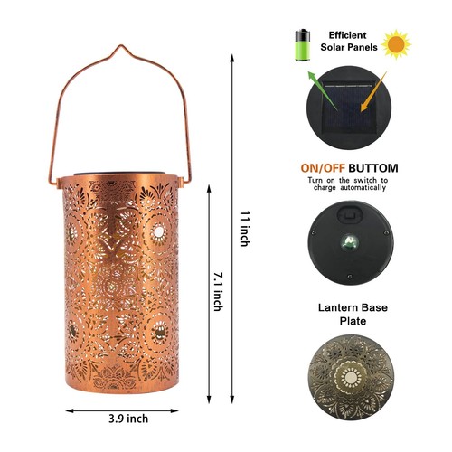 Solar Lanterns Outdoor Hanging Lantern Lights,Sunflower Metal Decor Lanterns-... - Picture 6 of 7