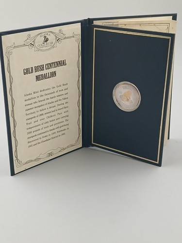 1998 Alaska Mint Official Gold Rush Centennial Medallion Silver & Nugget