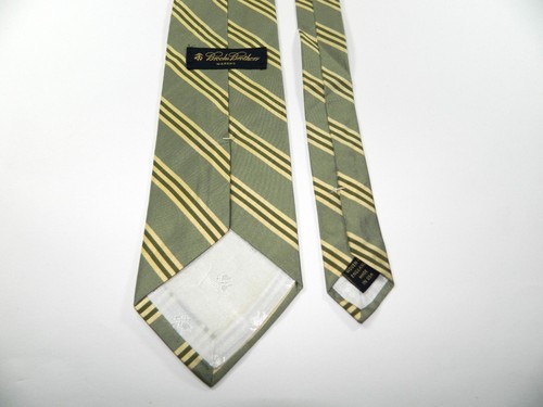 Men's BROOKS BROTHERS MAKERS Silk NECKTIE Tie MADE IN USA GOLD GREEN BLACK REPP - Picture 2 of 2