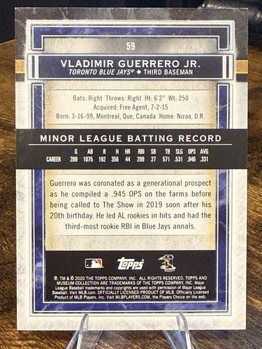 2020 Topps Museum Collection - Vladimir Guerrero Jr. #59 Copper - Picture 2 of 2