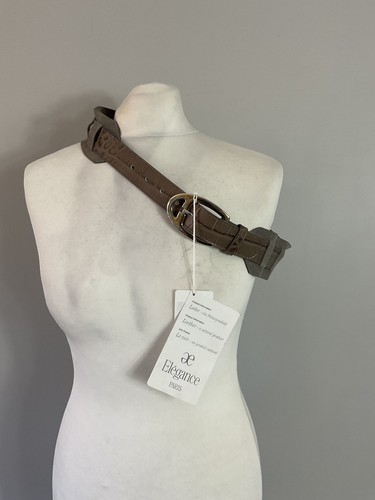BNWT Elegance Paris grey suede & mock croc combo metal buckle belt 28”-32” New - Picture 2 of 12