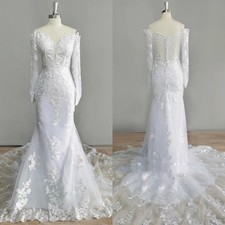 Mermaid Wedding Dresses Off Shoulder Long Sleeves V Neck Bridal Gown Sweep Train
