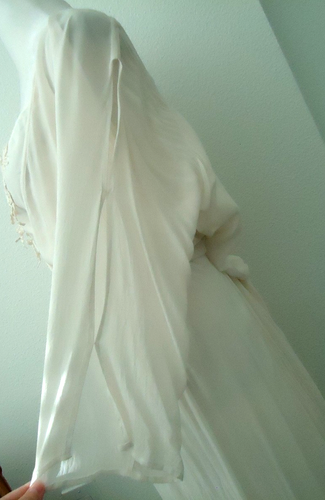 Vintage 70er Together Damen Hochzeit elfenbeinfarben langes Kleid 100 % Viskose Übergröße - 18 - Bild 11 von 23