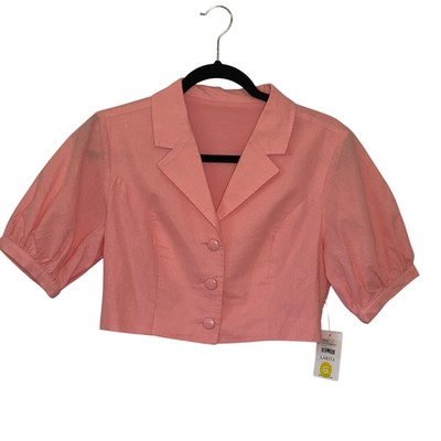 Larita Pink Cropped Short Sleeve Button Up Blazer Puffy Sleeve NWT Size Small