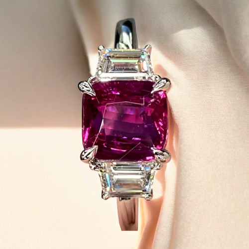 950 Platinum 2.60 Ct Cushion Cut Lab Grown Pink Sapphire Gemstone Wedding Ring - Picture 7 of 9