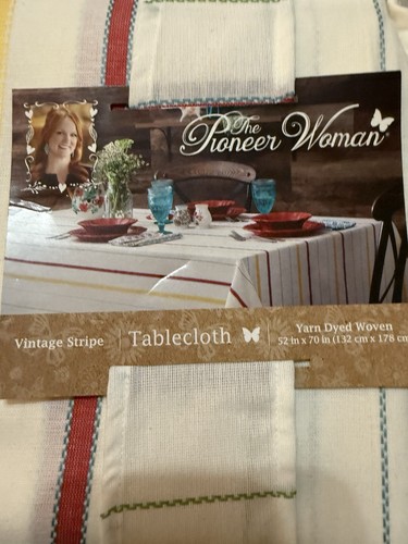 NEW THE PIONEER WOMAN VINTAGE STRIPE TABLECLOTH YARN DYED WOVEN LARGE 52” X 70” - Picture 2 of 5