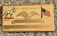 VTG Metal Democratic Donkey Social Security ID Blank Card Perma Products RARE!