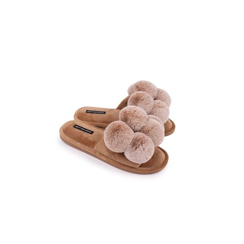 Pretty You London E6 Damen Slider Slipper Bommeln Dolly Caramel - Größe wählbar - Bild 11 von 13