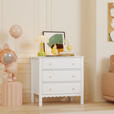 White 3 Drawer Dresser, Modern MDF Chest with Gold Knobs for Kids Nursery