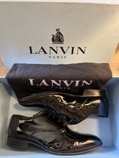LANVIN Black Patent Leather Torsade Shape Oxford Shoes Boxed Size 7 - Pre-Owned