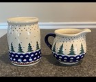 Polish Pottery Boleslawiec Trees Creamer / Pitcher & Jar Christmas Pine Trees
