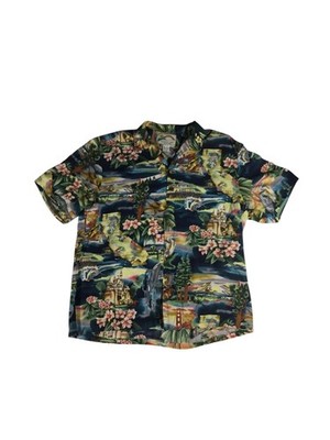 Vintage Paradise Found California Landmarks Hawaiian Button Down Shirt Large