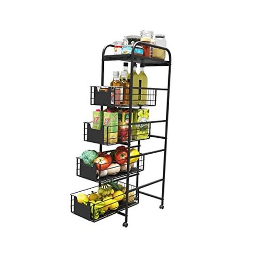 5 Tier Slim Rolling Cart with Drawers Pull-Out Design Corner Storage Shelf - Picture 1 of 7