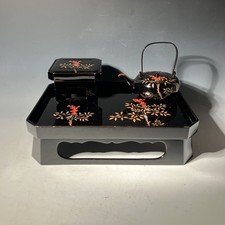 Japanese Lacquerware Tea Set Vintage  Urushi Teapot Tray Stand