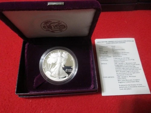 1992-S PROOF American Silver Eagle ASE Dollar   OGP                    #MF-T2239