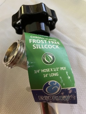 Chrome Plated Frost Free Sillcock 3/4  Hose C 1/2  PEX 14  Long by EVERFLOW