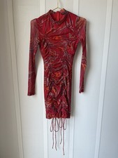 Fashion Nova Women’s Long Sleeved Dress Size Medium Multicolor Red Print Bows