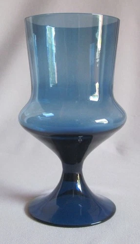 Vintage Water Goblet Glass Denby Flare Blue Pattern 6 3/8"