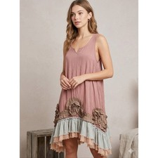 Altar'd State Mauve Boho Ruffle Tiered Mini Dress, Size Small