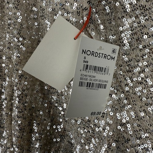 Blusa de Lentejuelas Edición Abierta Manga Larga Cuello en V Profundo Crema Talla Pequeña Nueva Con Etiquetas - Imagen 8 de 17