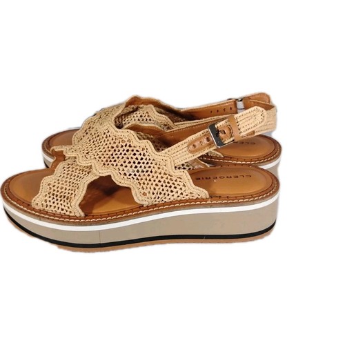 Robert Clergerie Raffia Woven Tan Slingback Platform Sandal Women's 41 10.5 New - Foto 4 di 12