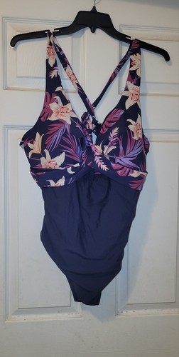 Woman’s Size 3X Swimsuit Plus Size One Piece Blue with Flowers New - Picture 2 of 8