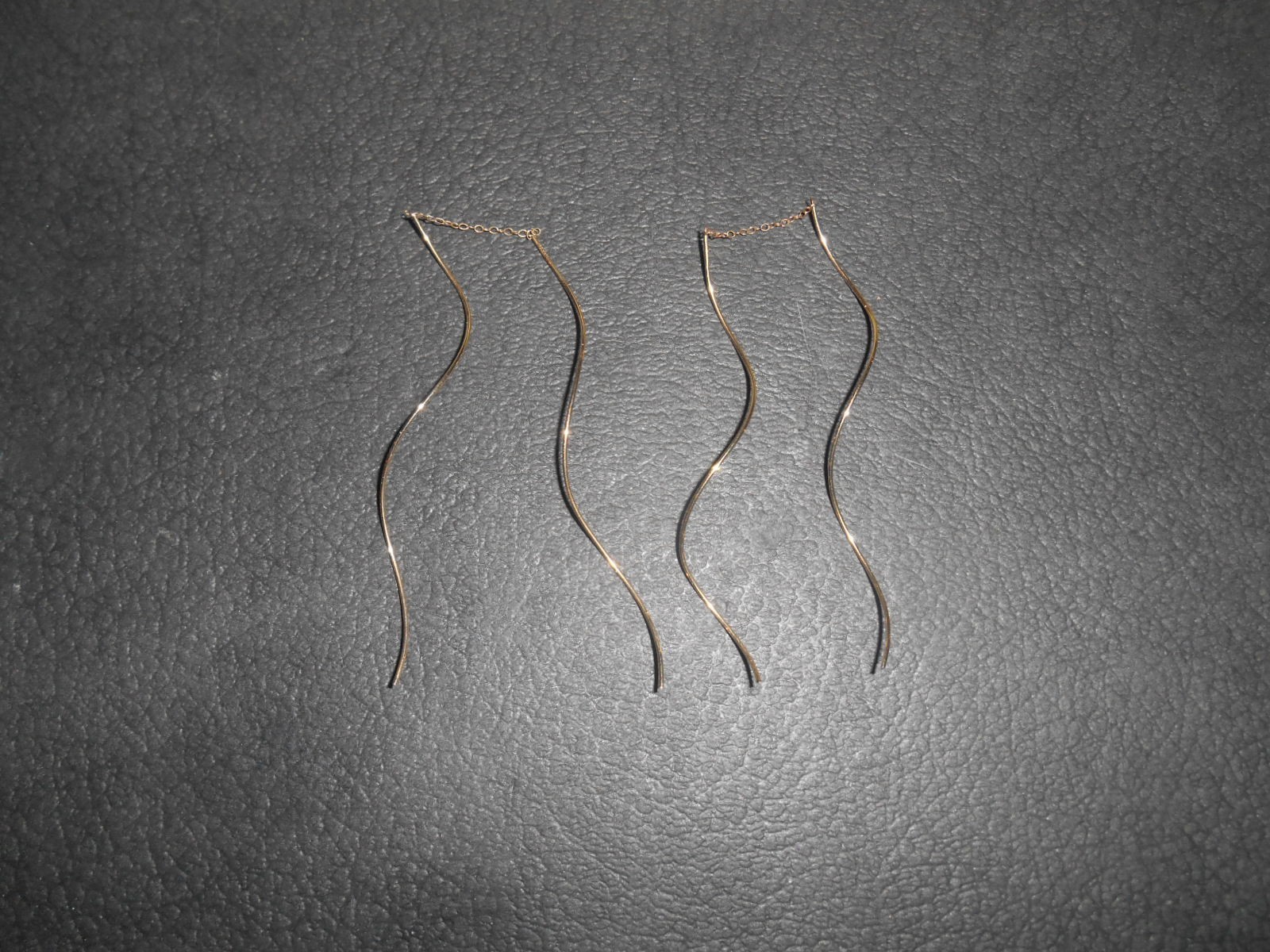 14k Solid Gold wavy Threader Earrings , Pull Thro… - image 3
