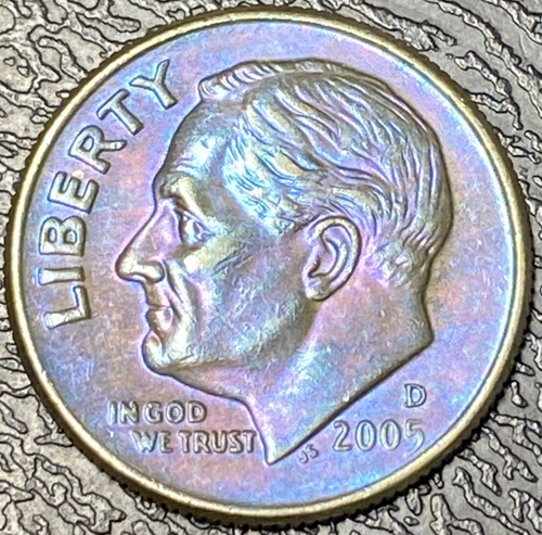2005-D Roosevelt Dime Beautiful Lustrous Rainbow Toned  Coin  #13 - Picture 5 of 16