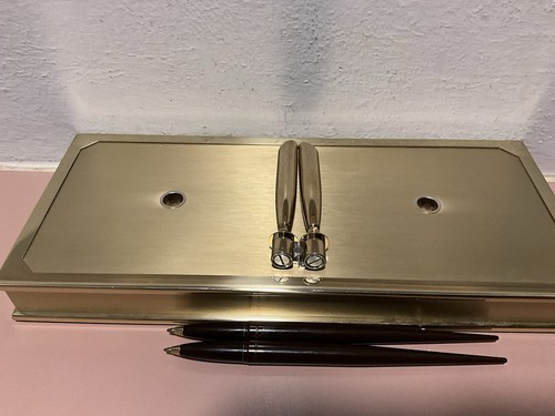 Sheaffer GOLD ELECTROPLATED White Dot doble PEN (2 PENS) W/Brass Desk Set - Picture 17 of 17