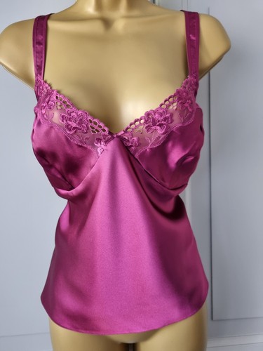LADIES VTG M&S CRANBERRY SILKY SATIN POLYESTER  CAMISOLE TOP SIZE 18