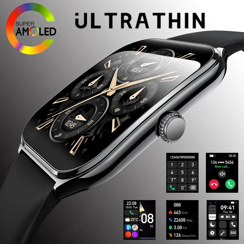 Ultra Thin Smart Watch 1.96'' AMOLED HD Call Reminder For Androids Unisex
