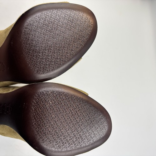 Botines/tacones Tory Burch Brittania de gamuza tostada punta abierta para mujer talla 6,5 M - Imagen 11 de 12