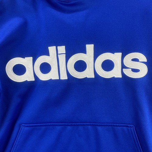 Adidas Youth Hoodie Blue Size L 14/16 Pullover Logo Sweatshirt 3-Stripes - Picture 3 of 9