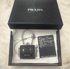 Prada Robot Leather Keychain Bag Charm, Black/Silver, Carabiner Clip