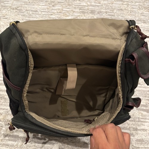 Orvis Battenkill Backpack Green Brown Canvas Leather Travel Outdoor Rare Read - Picture 10 of 14