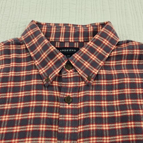 Land's End Flannel Shirt Men's XL 17-17.5 Red Gray Plaid EUC Gorpcore Activewear - Picture 6 of 15