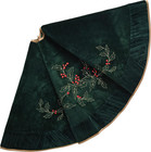 X.Sem Dark Green Velvet Christmas Tree Skirt 50" Holly Leaf Embroidered Decor