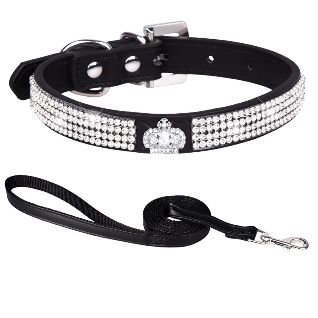 Collier chien cuir rouge avec strass ensemble d'accessoires canins S