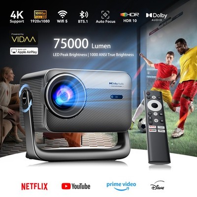 Blackview PV1000 Max Smart Projector 75000 Lumen 4K VIDAA OS WiFi 6 Bluetooth