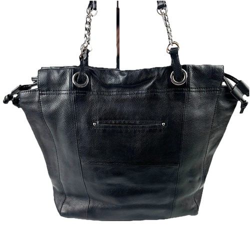 B Makowsky Handbag Black Leather Studded Silver Accent Double Handles - Picture 7 of 20